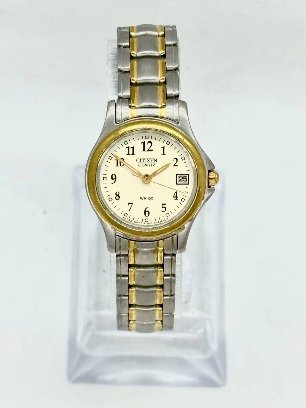 Vintage Citizen Women’s Quartz Two Tone Watch Cream Dial Date New Battery Runs